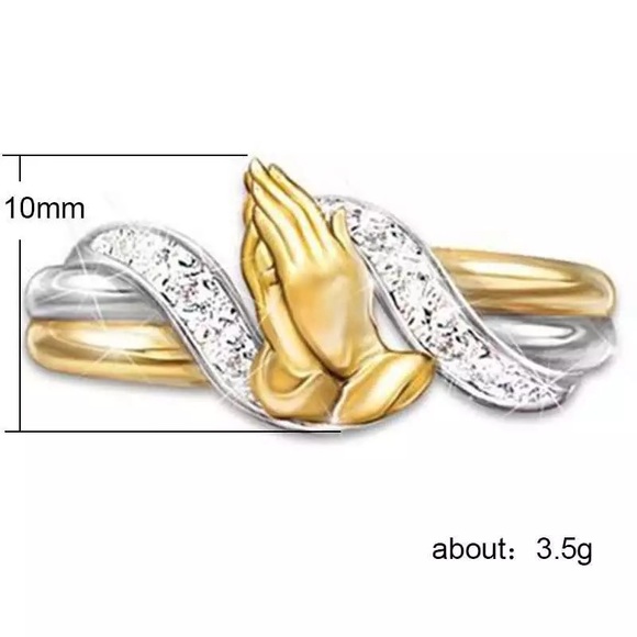New Prayer Hands Two Tone 925 Silver Ring - Picture 2 of 3